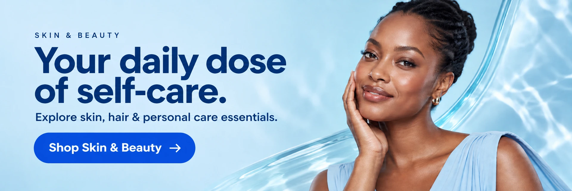 Woman touching her face — Skin &amp; Beauty banner on Maesio Pharmaceuticals