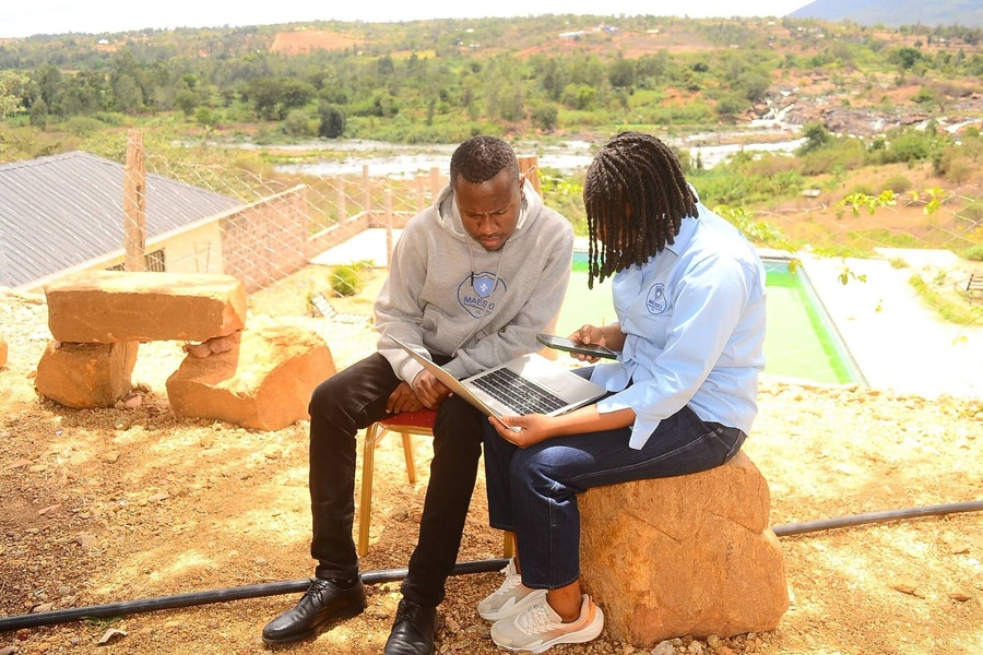 Maesio colleagues working together with a laptop