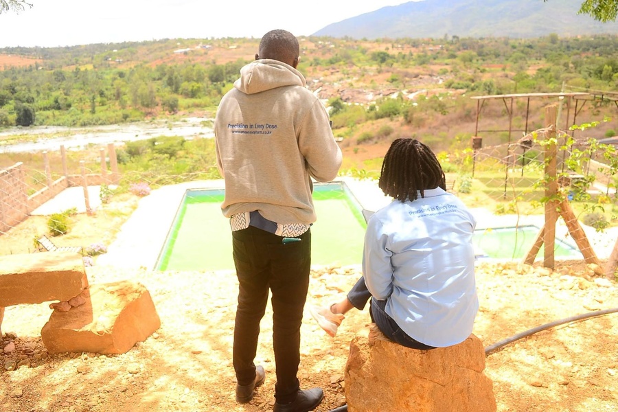 Team members looking across an outdoor landscape