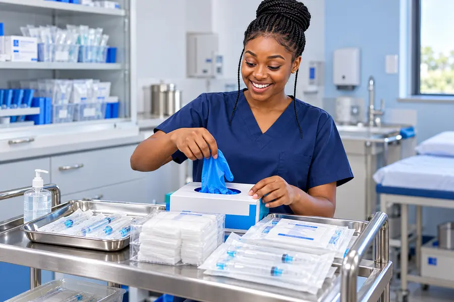 Healthcare worker preparing clinical consumables
