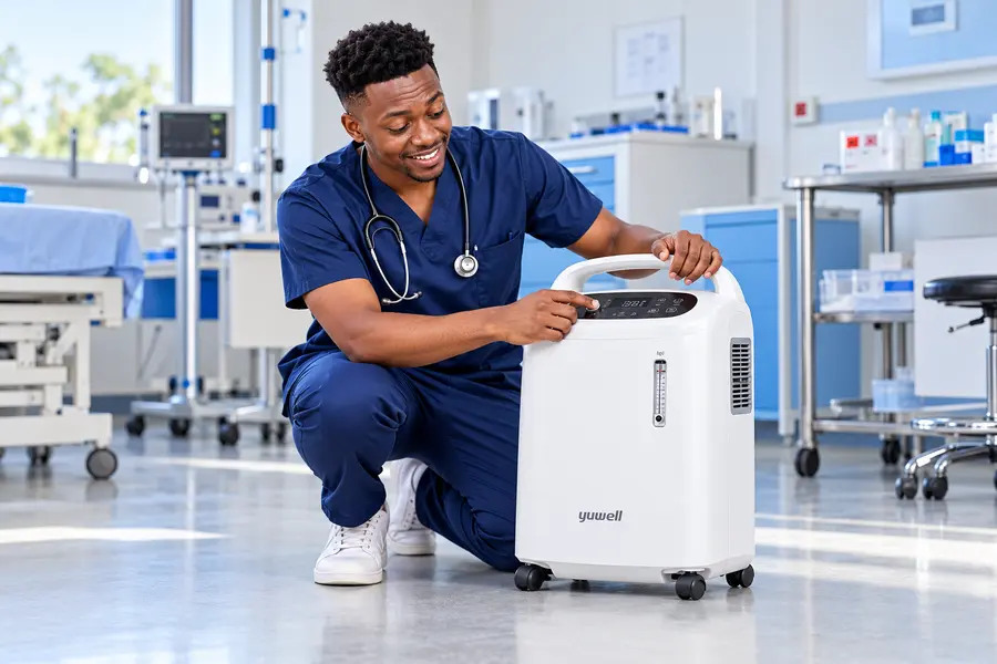 Healthcare worker with Yuwell oxygen concentrator