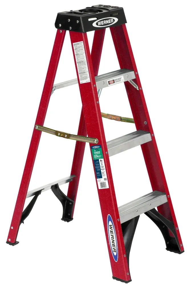 Fiberglass Step Ladder With Aluminium Steps - 4 Steps, Red, Yellow