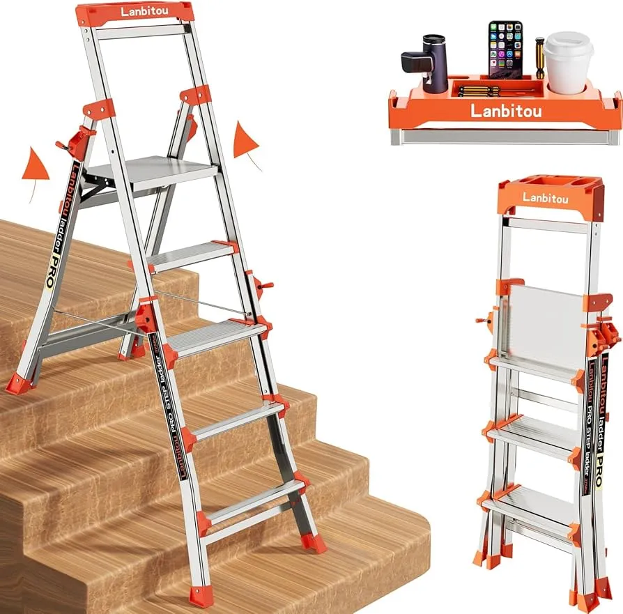 Aluminum Household Step Ladder 5 Step With 14Cm Width Steps Extension