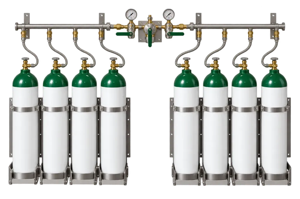 4 × 2 Manual Manifold  with pigtail and cylinder bracket (oxygen)