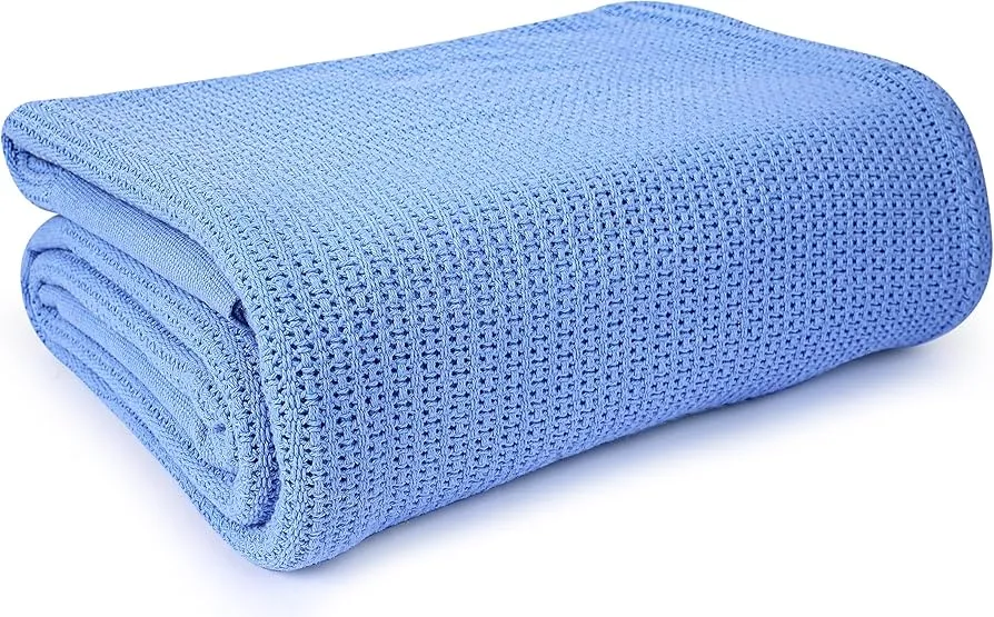 [0614] Cellular Blanket – Blue | Lightweight Warmth & Breathable Comfort