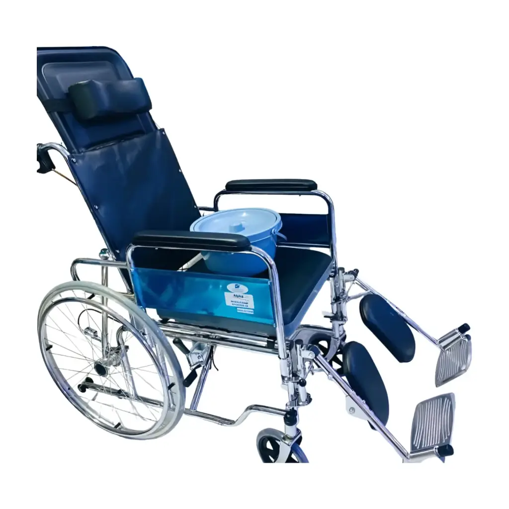 Reclining wheelchair with commode