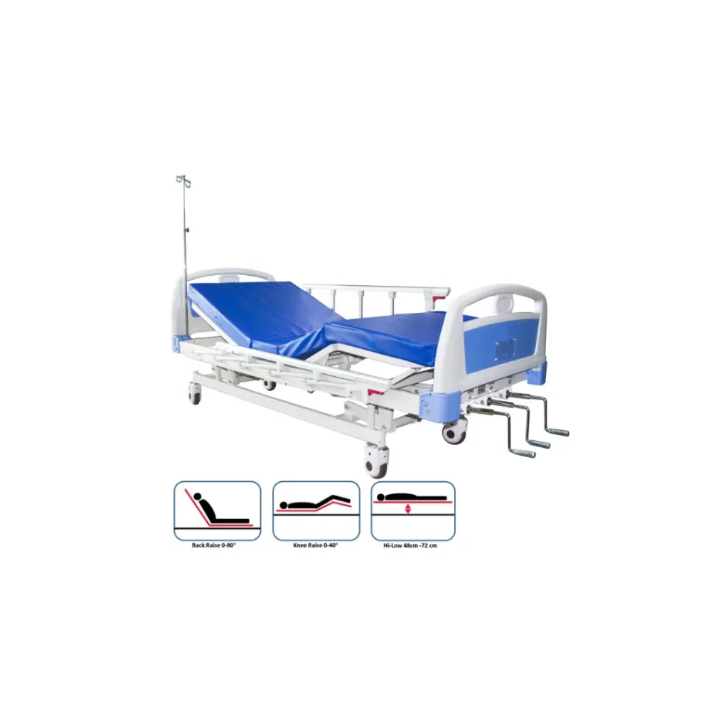Three Crank Electric Bed With Mattress – Advanced Medical Hospital Bed for Patient Care