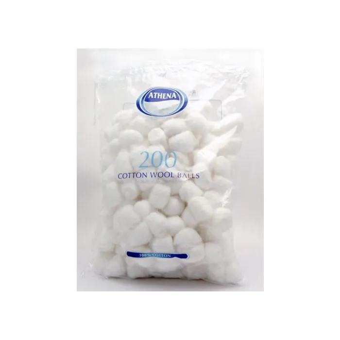 ATHENA Cotton Balls White – 200 Pack | Soft, Absorbent & Hygienic Medical Cotton