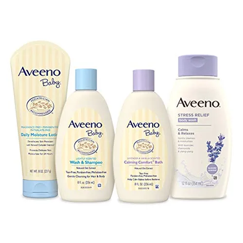 Aveeno Bath Time Solutions Baby & Me Gift Set (4 Items) USA- 1622                                          Gentle, Soothing & Complete Care for Baby and Parent