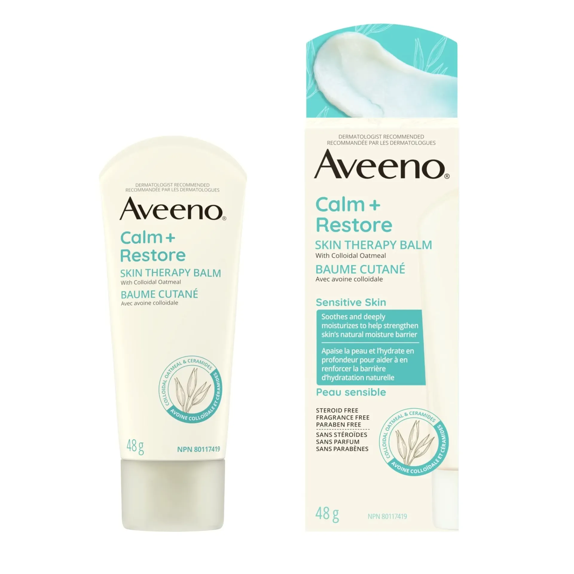 Aveeno Calm + Restore Skin Therapy Balm 48ML USA-2204                                                    Intensive Barrier Repair & Soothing Relief for Sensitive Skin       