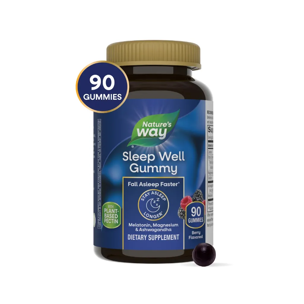 Nature’s Way Sleep Well 3-in-1 Support Gummies 90’s – Melatonin, L-Theanine & Botanicals for Restful Sleep