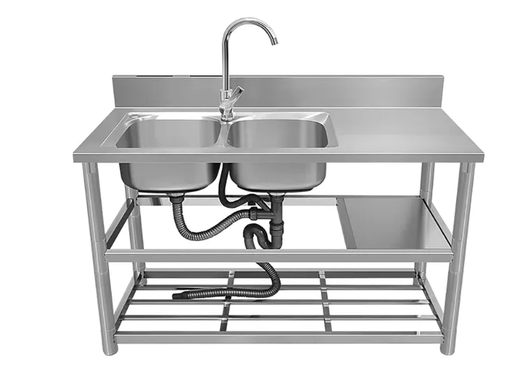 Double Washing Sink 2ft × 5ft with Work Station | Stainless Steel Utility Sink