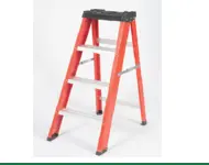 Fiberglass Step Ladder With Aluminium Steps - 4 Steps, Red, Yellow