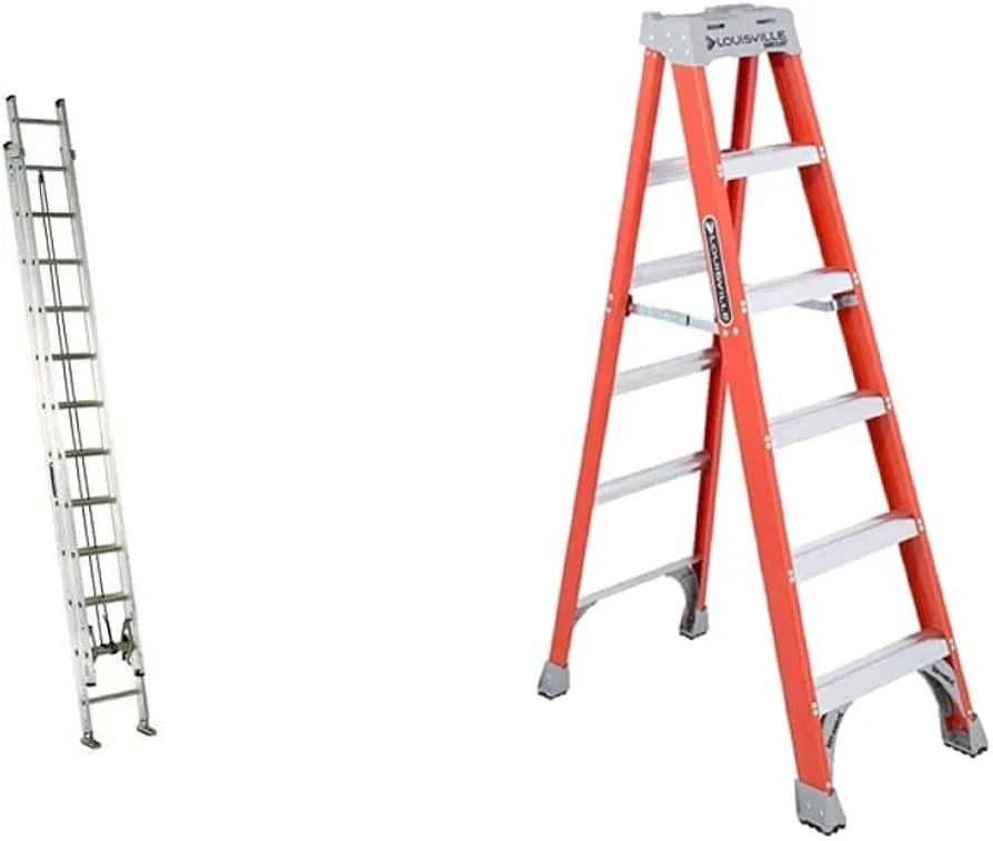 Fiberglass Extension Ladder With Aluminium Steps 2X12,3.5X2= 7.0M, Red, Yellow