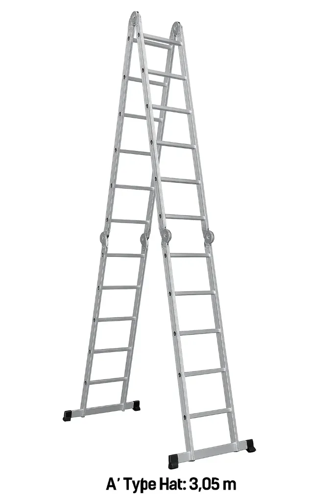 Ladder 2X12 Steps Industrial Max Height 590Cm Yb-El212, "A" Type Height : 3.05M, Width : 45.5cm