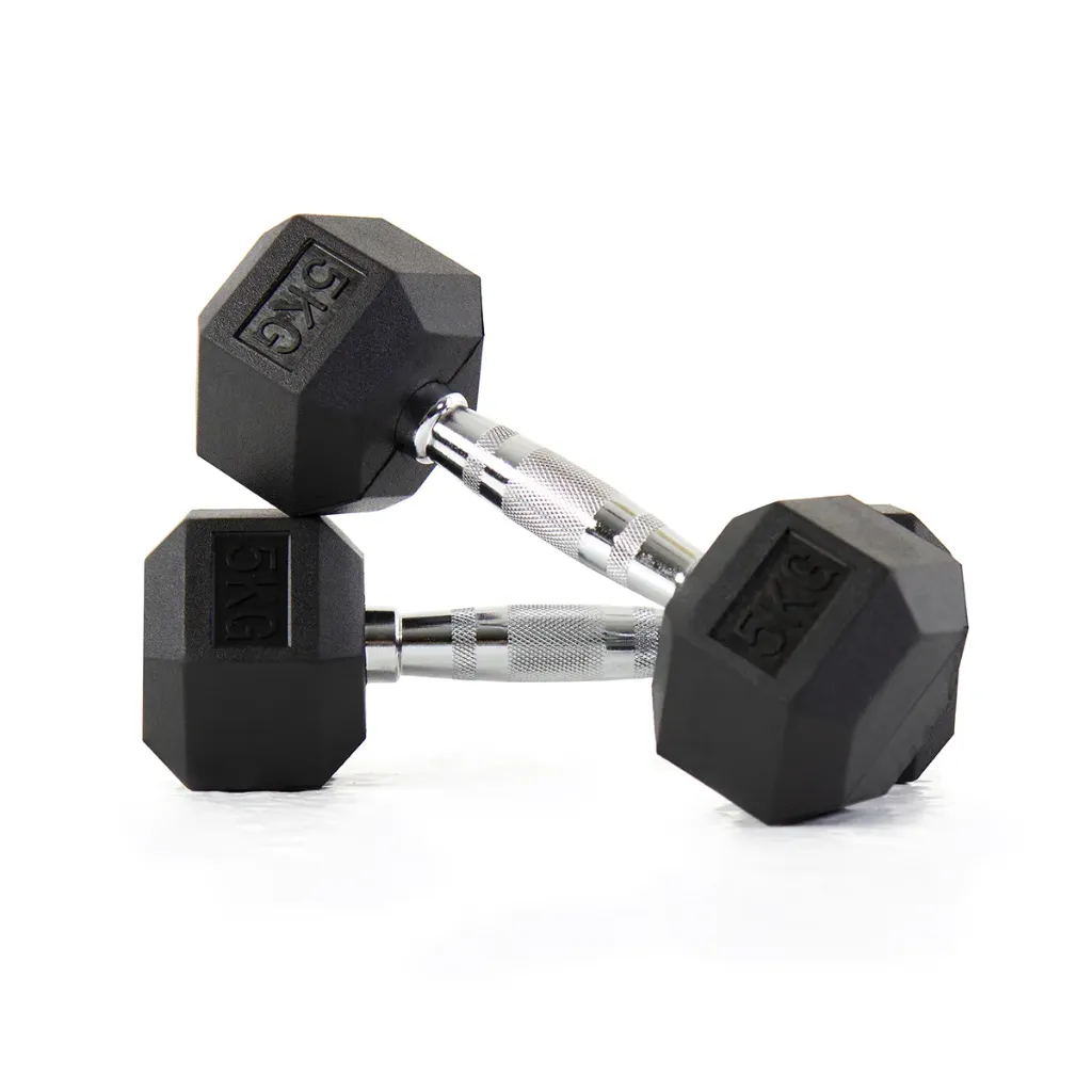 Black Rubber Hex Dumbbells IN pairs 5kg