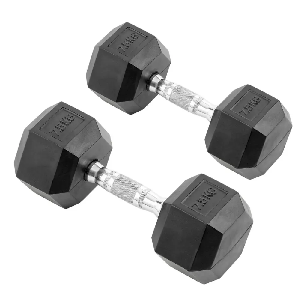 Black Rubber Hex Dumbbells in Pairs 7.5kg
