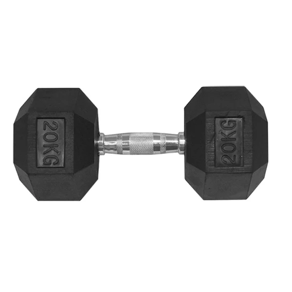 Black Rubber Hex Dumbbells 20Kg