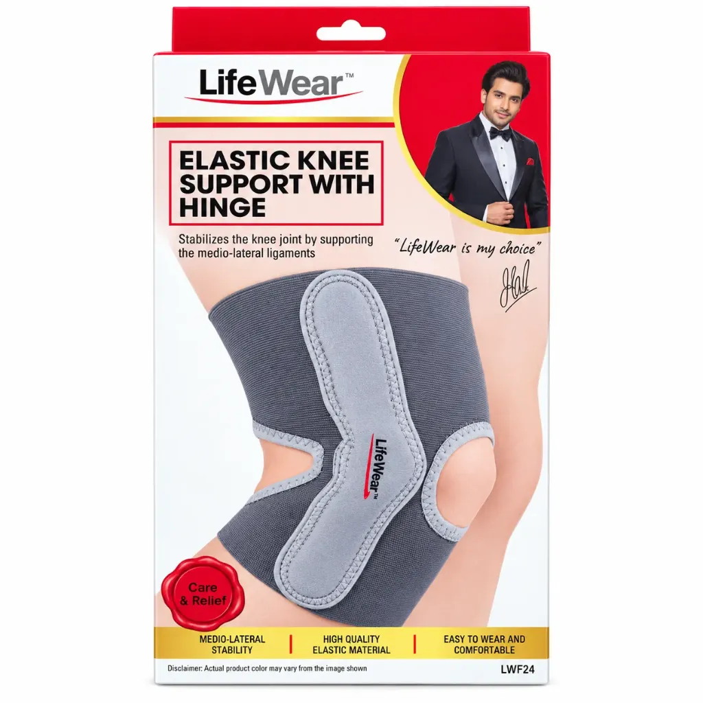 LifeWear Elastic Knee Support With Hinge – Adjustable Hinged Knee Brace for Stability & Pain Relief (Small)